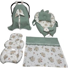Happy Baby Dikiş Atölyesi 5 Parça Müslin Waffle Babynest Seti Taşınabilir Bebek Yatağı Pike Yastık Puset Takımı Örtüsü Minderi Yenidoğan Bebek Ürünleri