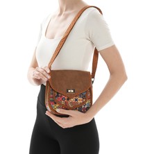 Missbag Kadın El Yapımı Etnik Geometrik Desenli Kilit Kapama Küçük Boy Askılı Kahve Omuz Çantası