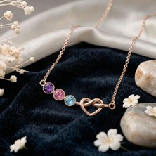 Aytoba 925 Ayar Gümüş Kişiye Özel 14 Ayar Altın Kaplama Rose Rengi Doğum Taşı Kalp Kolye