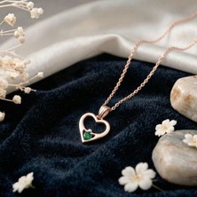 Aytoba 925 Ayar Gümüş Kişiye Özel 14 Ayar Altın Kaplama Rose Rengi Doğum Taşlı Kalp Kolye