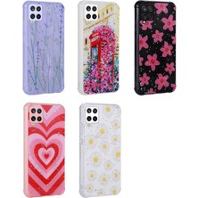Galaxy M33 Kılıf Simli Desenli Kamera Korumalı Parlak Nxar Popy Kapak-Çiçek