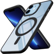 iPhone 12 Kılıf Wireless Şarj Özellikli Nxar Krom Magsafe Silikon Kapak-Siyah