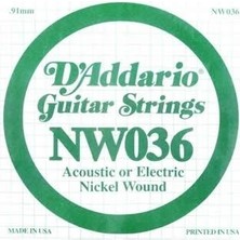 D'addario NW036 Nickel Wound Elektro ve Akustik Gitar Tek Teli - .036 (Aksesuar) | Nikel Kaplama Sargı, Altıgen Çelik Çekirdek, Parlak Ton ve Esnek Çalım Hissiyatı