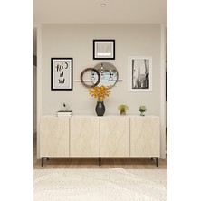 Ceneyra KA1899BT APLOS180 Konsol, Kahve Köşesi ve Tv Sehpası, Çok Amaçlı Dolap 180CM Beyaz-Traverten