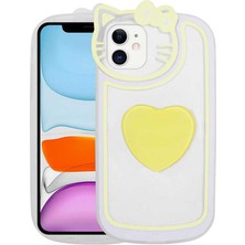 iPhone 11 Kılıf Kedi Figürlü Transparan Pop Soketli Nxar Ritmik Kapak-Sarı