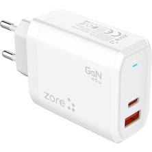 ​zore Always-02 Gan Tech Type-C Pd4.0 Usb-A Qc3.0 Hızlı Şarj Özellikli Seyahat Şarj Başlığı 45W - Bey