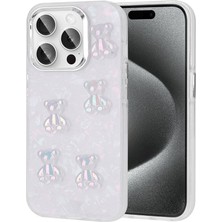 iPhone 15 Pro Uyumlu Kabartma Figürlü Parlak Nxar Eralli Silikon Kapak-Ayı