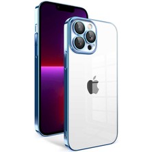 iPhone 13 Pro Uyumlu Kamera Korumalı Renkli Çerçeveli Nxar Garaj Kapak-Mavi Açık