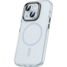 Apple iPhone 15 Plus Kılıf Airbagli Magsafe Wireless Şarj Özellikli Lens Koruyuculu Nxar Klaptika Kapak-Mavi Açık