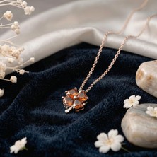 Aytoba 925 Ayar Gümüş Kişiye Özel 14 Ayar Altın Kaplama Rose Rengi Doğum Taşlı Yonca Kolye