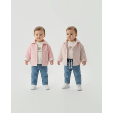 Mini Baray Kız Bebek Mevsimlik 3'lü Kombin - Çift Taraflı Kapitone Montlu Kot Takım