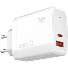 ​zore Always-01 Gan Tech Type-C Pd4.0 Usb-A Qc3.0 Hızlı Şarj Özellikli Seyahat Şarj Başlığı 65W - Bey