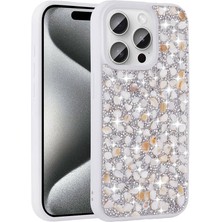 iPhone 15 Pro Uyumlu Parlak Taşlı Tasarım Nxar Linea Kapak-Beyaz