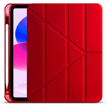 iPad 11.nesil 2025 Kılıf Nxar Tri Folding Kalem Bölmeli Standlı Kılıf - Kırmızı