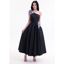 Bdm Exclusive Tafta Çiçek Detaylı Tek Omuz Premium Abiye Elbise