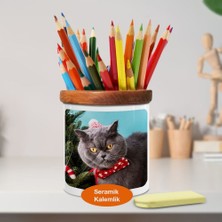 Asilmeydan Papyonlu Huysuz Kedi Ahşap Seramik Kalemlik - 53876-64755