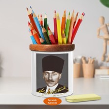 Asilmeydan Kalpaklı Mustafa Kemal Atatürk Ahşap Seramik Kalemlik - 101nc3