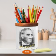 Asilmeydan Karakalem Çizimli Mustafa Kemal Paşa Ahşap Seramik Kalemlik - 10
