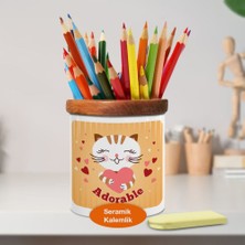 Asilmeydan Sevimli Kalpli Kedi Ahşap Seramik Kalemlik - 2147510350