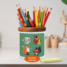 Asilmeydan Sevimli Hayvan Desenleri Ahşap Seramik Kalemlik - 2147666997