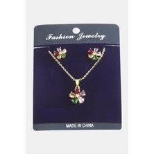 Zero Land Snmswrld Papatya Zirkon Taşlı Set Kolye-Gümüş Rengi