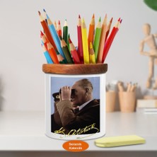 Asilmeydan Dürbünlü Mustafa Kemal Atatürk Ahşap Seramik Kalemlik -Atat65)