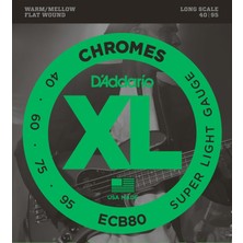 D'addario ECB80 Xl Chromes Flatwound Bas Gitar Tel Seti (Profesyonel) | Super Light 40-95 Kalınlık, Pürüzsüz Yüzey ve Klasik Sıcak Jazz Tonları