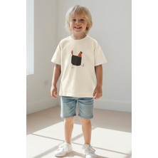 Monila Unisex Çocuk Pamuklu Bisiklet Yaka Baskılı T-Shirt