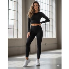 Ebrita Moda Kadın Yüksek Bel Şardonlu Toparlayıcı Fit Tayt