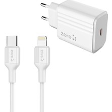 ​zore Play Serisi Pl2 Type-C To Lightning 2in1 Pd Seyahat Şarj Aleti 20W - Beyaz