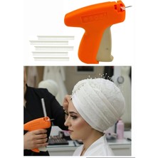 Albertos Türban Gelinlik Kuaför Başörtüsü Kılçık Tabancası ve 5 Şerit Şeffaf Kılçık (500 Adet) Hediyeli