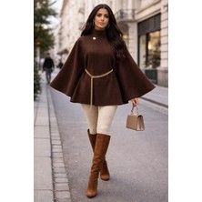 ME & ME Gold Metal Düğme ve Zincir Kemerli Şık Panço