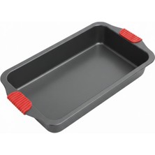 abnturk 39X26X7 Çelik Teflon Silikon Tutacaklı  Yanmaz Yapışmaz  Diktörgen Fırın Tepsisi