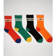 KATIA & BONY Unisex Hayvan Desenli 4'lü Paket Soket Çorap Siyah/yeşil/kırmızı/turuncu