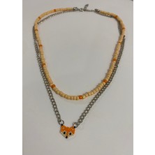 Pink Miyuki Turuncu Tilki Boncuk Detaylı Kolye