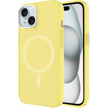 Apple iPhone 15 Plus Kılıf Nxar Magsafe Şarj Özellikli Buzlu Transparan C-Pro Sert Kapak-Sarı