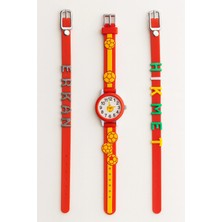GTURK STORE Çocuk Taraftar Saat Silikon Kordon ile Kırmızı Renkli Suya Dayanıklı Aksesuar