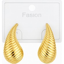 Tuqos Kadın Gold Renk  Tırtıklı Deniz Kabuğu Damla Çelik Küpe 1 Adet 3 cm