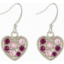 Tuqos  Kadın Kalp Tasarımlı Gümüş Renkli Taşlı Sallantılı Küpe 2'li