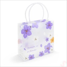 Süsle Bebek ve Parti Mat Şeffaf Pvc Çiçek Desenli Hediye Çantası 24×22×10 cm – Lila
