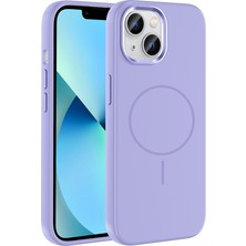 iPhone 15 Kılıf M-Safe Şarj Özellikli Metal Kamera Çerçeveli Zore Edi Silikon Kapak - Lila