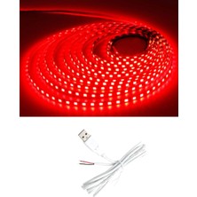 Powerr Led Aydınlatma 5 Metre 5 Volt 2835 Smd Kırmızı Iç Mekan 60 Ledli Şerit USB Li Beyaz Güç Kablosu Set