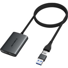 Lemorele HD10, 2 In 1 USB ve Type-C Girişli, Çift HDMI 1080P@60Hz Görüntü Aktarıcı Çoklayıcı Çoğaltıcı Hub