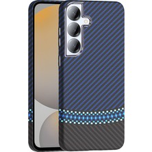 Galaxy S25 Kılıf M-Safe Şarj Özellikli Karbon Fiber Görünümlü Nxar Gros Kapak - Siyah-Lacivert