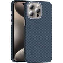 iPhone 15 Pro Max Kılıf Magsafe Şarj Özellikli Karbon Fiber Görünümlü Nxar Gros Kapak - Lacivert