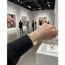 Huma Butik Takı Aksesuar Geniş Formlu Parlak Altın Renk Bombeli Manşet Bilezik - Statement Cuff