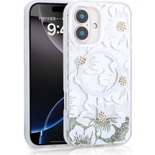 iPhone 16 Uyumlu Kılıf Sıvılı Simli Baskılı Şeffaf Arka Yüzey Nxar Mossa Silikon Kapak-Gri