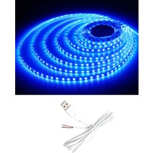 Powerr Led Aydınlatma 5 Metre 5 Volt 2835 Smd Mavi Iç Mekan 60 Ledli Şerit USB Li Beyaz Güç Kablosu Set