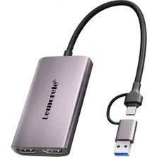 Lemorele AC02L, 4K 30Hz Video Capture Card - 2in1 USB ve Type-C Çift Girişli HDMI Loop Out Yakalama Kartı