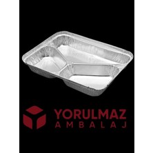 Yorulmaz Ambalaj Kullan At 3 Gözlü Kapaklı Alüminyum Kase – Ev ve Paket Servis Için – 24 Adet